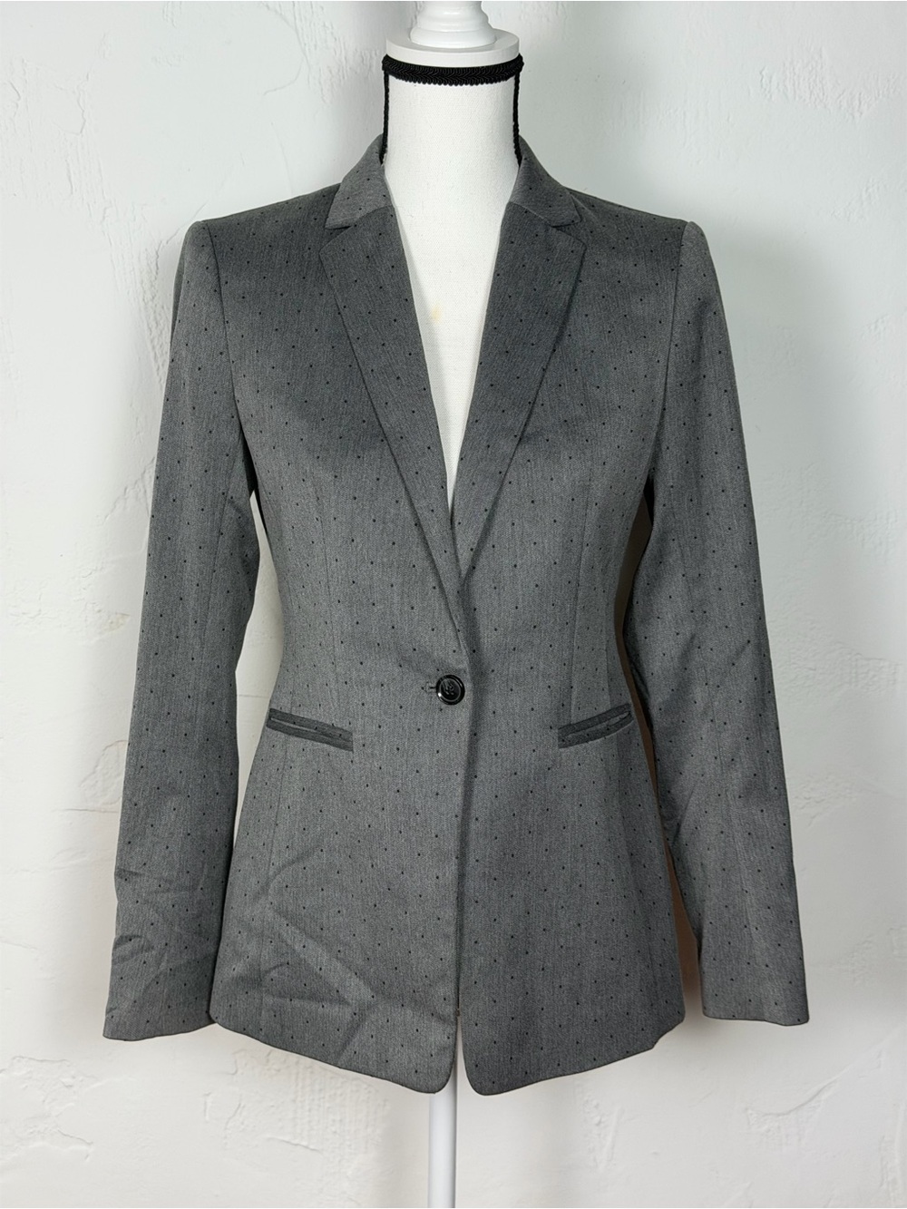 Banana Republic Charcoal Gray and Polka dot Single-Button Blazer tailored size 2